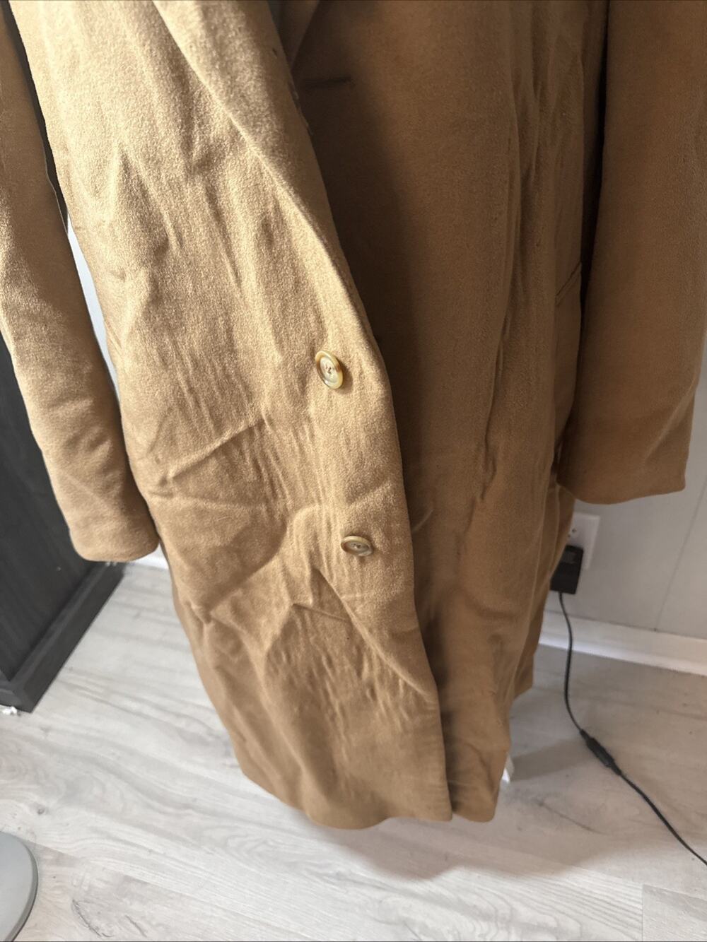 Vintage Andrew Fezza Overcoat Tan Long Trench Coat 95% Wool LL